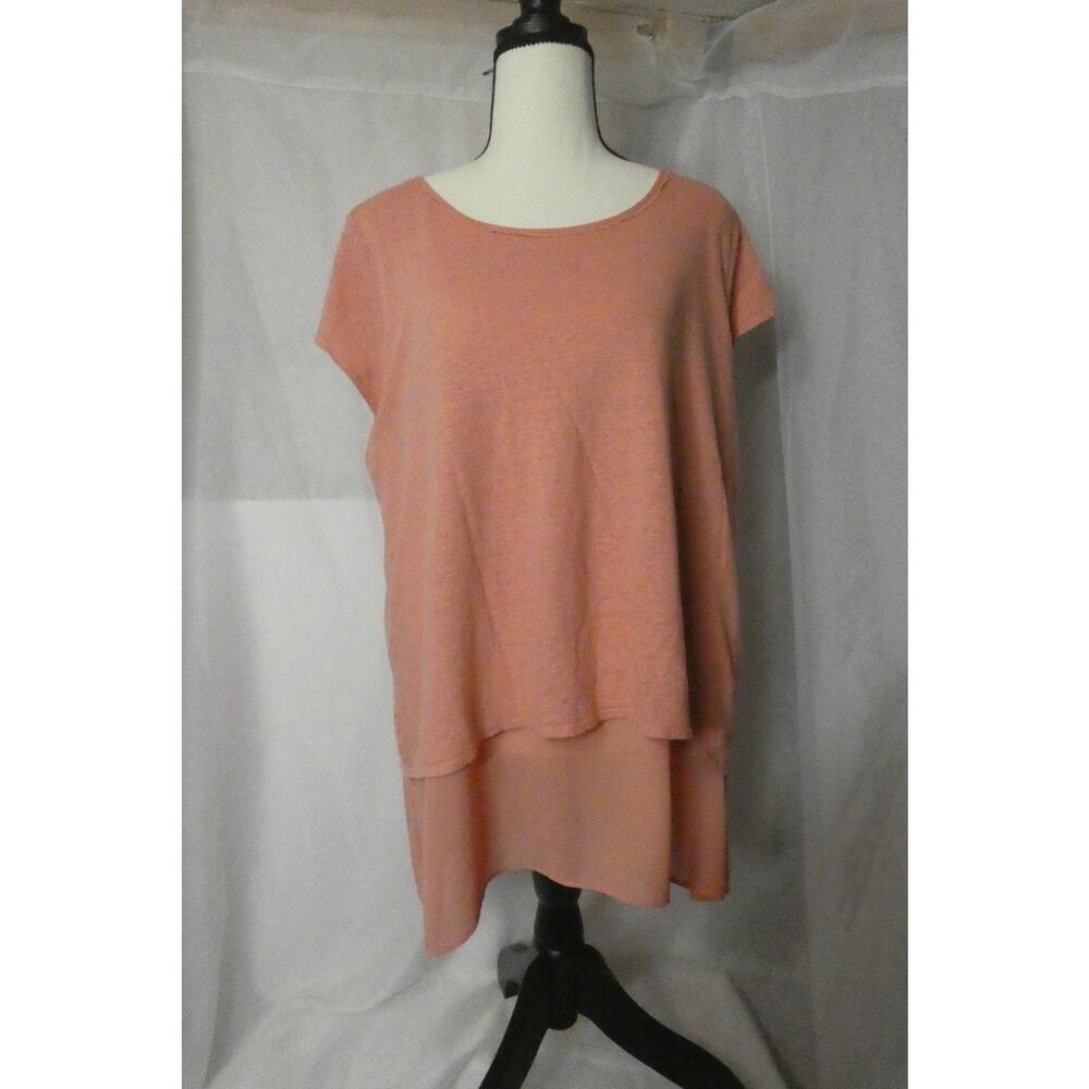 Lucky Brand Women's XL Peach Tunic Short Sleeves Mixed Media Lightweight